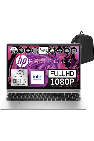 HP ProBook 450 G109B9H3EAF14 i5-1334U 64 GB 512 GB SSD 15 6" Dos FHD Dizüstü Bilgisayar + Zetta Çanta