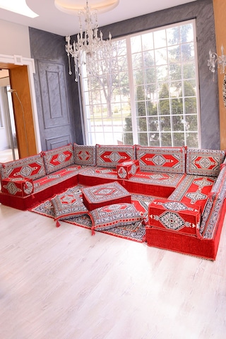 Şark Köşesi Takımı Kırmızı Yahyalı Modeli 18 Parça 20 Cm Minder Kalınlığı Kırmızı