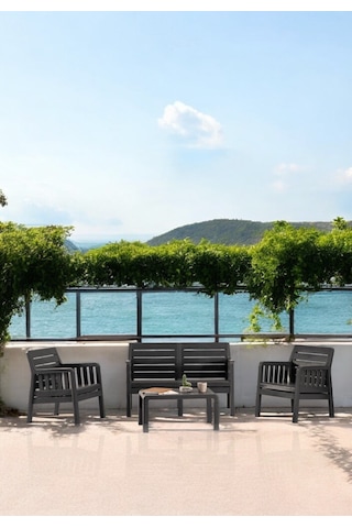 Lara 2+1+1 S Bahçe Balkon Teras Oturma Grubu Mindersiz - Antrasit