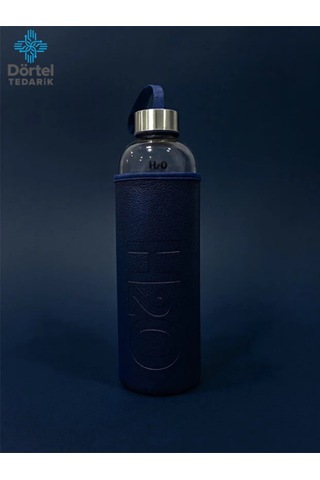 H2o Deri Kılıflı Cam Matara 1000 Ml Lacivert