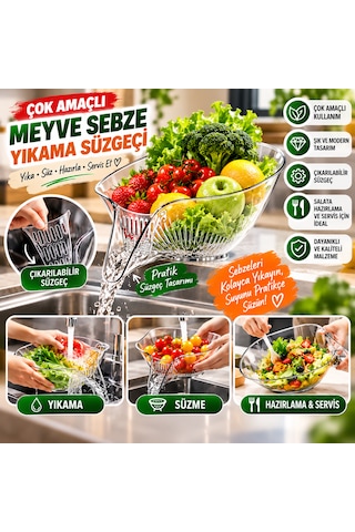 Çok Amaçlı Meyve Sebze Yıkama Süzgeci Şeffaf Salata Hazırlama Ve Servis Kasesi