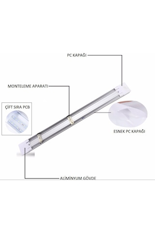 10 Adet Cata Ct 2477 Nemli Yer 40w 120cm Etanj Led Armatür Beyaz Işık 6400k Siyah