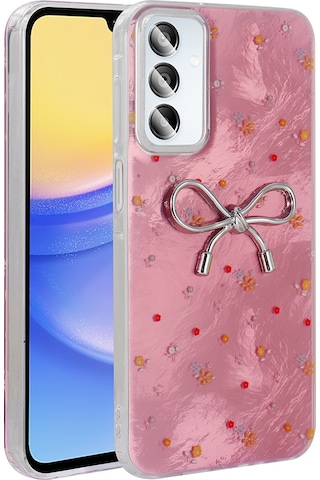 Samsung Uyumlu Galaxy A15 Kılıf Kamera Korumalı Figürlü Zore Ponti Silikon Kapak Açık Pembe