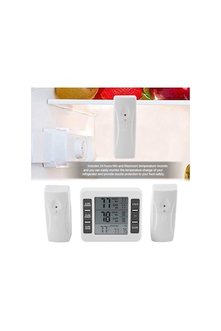 Buzdolabı Dondurucu Termometresi Dijital Termometre Kablosuz Sensörlü Sesli Alarm Min/maks Göstergesi