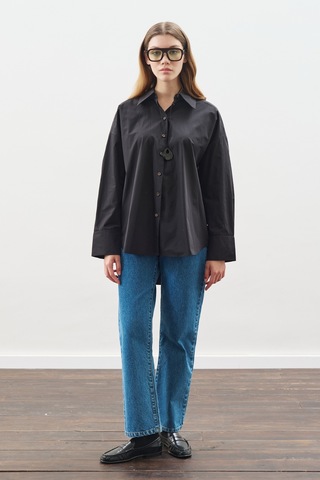 Tasarım Detaylı Oversıze Gömlek Siyah Siyah
