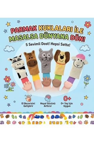 Babycim 5'li Çiftlik Hayvanları Parmak Kukla - Yumuşak Dokulu Eğlenceli Eğitici Öğretici Set