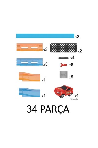 34 Parça Çek-bırak Arabalı 234cm Yarış Pisti 360 Derece Kolay Montaj Taşınabilir Oyuncak Yarış Seti 1