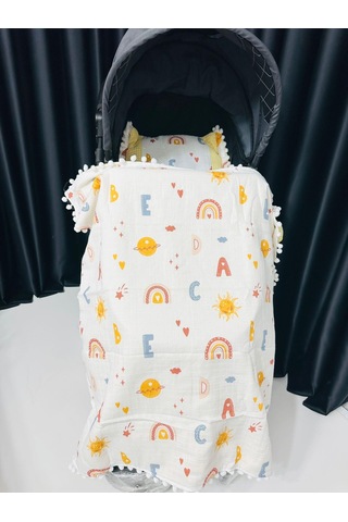 Gökyüzü 90 100 Çift Katlı Pikeli Müslin Battaniye Yastık Ve Alt Açma 3lü Set - Sarı Sarı