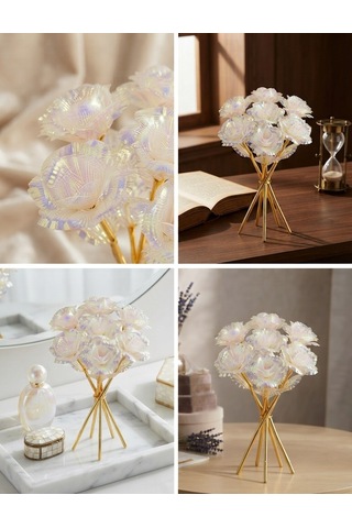 Sevgililer Günü Ve Öğretmenler Günü Hediyesi Solmayan Tekli Galaxy Rose, Gold Saplı Işıltılı Sonsuzluk Gülü 1 Adet Gül