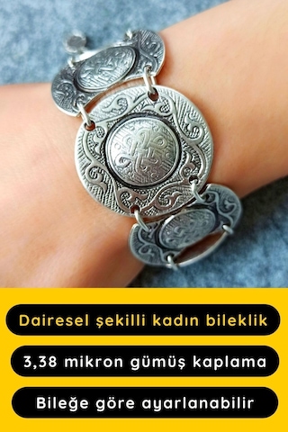 Dairesel Şekilli Motifli Gümüş Kaplama Ayarlanabilir El Yapımı Bileklik Çok Renkli