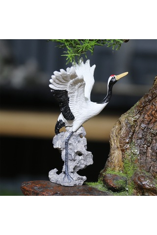 Hangfox Reçine Kuru Boya Leylek Figürü, Canlı Odalar Bahçeler Dekorasyonu, 11x7x12.5 Cm Taş Desenli Ornament