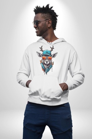 Güneş Gözlüğü Savaşcı Geyik Kadın Erkek Beyaz Kapüşonlu Sweatshirt Hoodie Beyaz