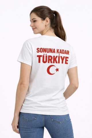 Wear Vexel Kadın Türkiye Ay Yıldız Baskılı Taraftar Forma T-shirt - Beyaz Beyaz
