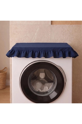 Fırfırlı Çamaşır Makinesi Örtüsü - Çeyizlik Dekoratif Banyo Makine Kılıfı- Lacivert