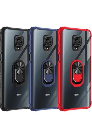 Redmi Note 9S Kenarlari Renkli Anti Sok Seffaf Yüzüklü Kilif 307190797 - Kampanya-Renk / Ekrani Tam Kaplayan Nano Koruyucu(+35)-Kirmizi