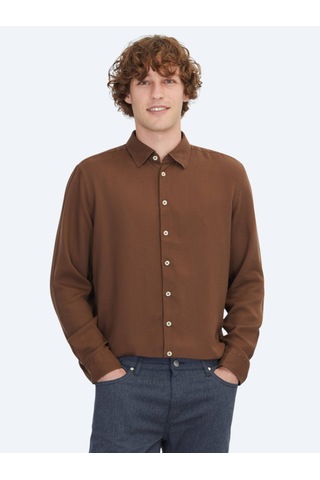 Kip Kahverengi Regular Fit Dokuma Casual Gömlek Kahverengi