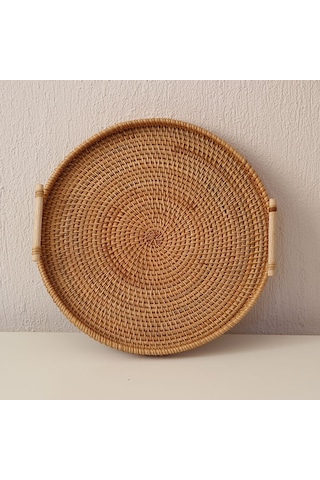 Bohem Rattan Kulplu Hasır Tepsi 35, Iskandinav, Modern