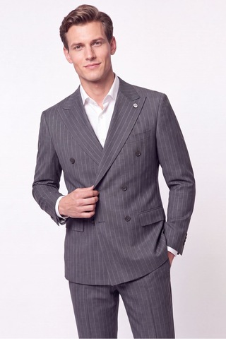 Efor Slim Fit %96 Yünlü Çift Yırtmaç Çizgili Gri Kruvaze Takım Elbise Tk 954