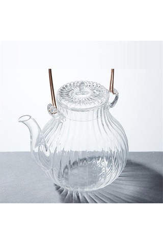 Yaratıcı Cam Demlik Tiliang Pot Cam Pot Çiçek Çay Fincanı Krizantem Yaprakları Bakır Kolu Isıya Dayanıklı Cam Çay Seti Çaydanlıklar Altın - Beyaz