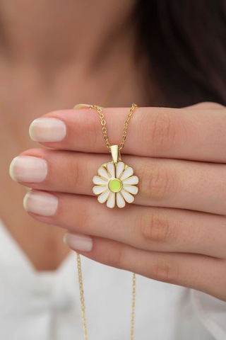 Ervanur Altın Kaplama Kalpli Açılır Papatya Kadın Kolye Altın