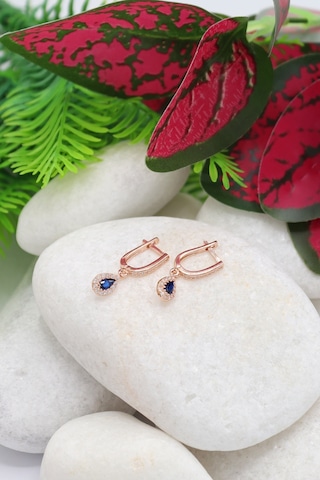 Safir Taşlı Damla Model Rose Kaplama Bayan Gümüş Küpe 201022755