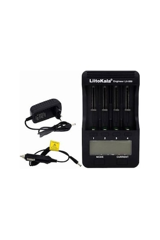 Liitokala Lii-500 4 Yuvalı Lcd Lityum/nimh Pil Şarj Cihazı + 2a Adaptör + Araç Şarj Cihazı Siyah İngiltere Tak