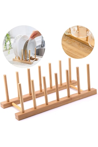 Bambu Tabak Rafı, Kitaplık Ve Organizer Standı- Bambu Tencere Kapak Standı Açık Kahverengi