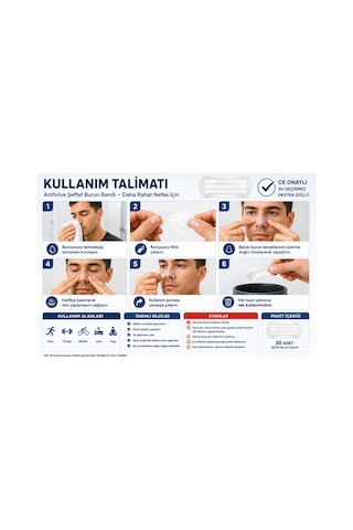 Anthrive Ce Onaylı Ekstra Güçlü Su Geçirmez Şeffaf Burun Bandı Spor, Uyku Ve Günlük Kullanım İçin Nefes Desteği 30 Adet 1 Aylık Kullanım