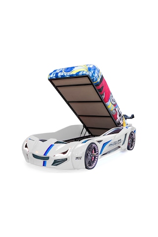 Setaymobilya Arabalı Yatak, Beyaz Mercedes Full Ledli Bazalı Arabalı Yatak