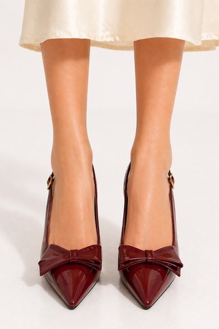 Celira Bluefeet Bordo Fiyonklu Rugan 8 Cm Kadın Topuklu Ayakkabı
