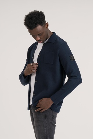 Yakalı Çıtçıt Kapamalı Tek Cepli Slimfit Polyamid Karışımlı Ceket Gömlek Lacivert