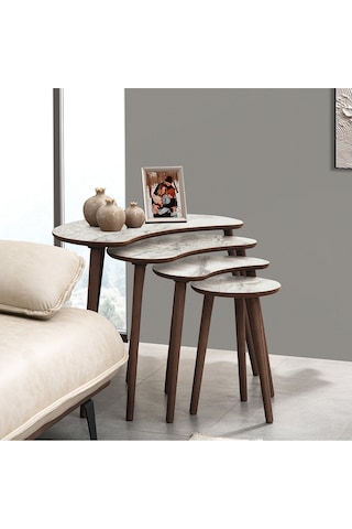 Vovvahome Moon 4lü Dörtlü Mdf Ahşap Zigon Sehpa - Beyaz Mermer