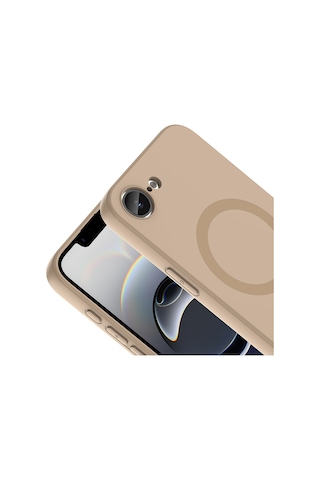 Apple iPhone Uyumlu 16e Kılıf M-safe Şarj Özellikli Zore Aris Silikon Kapak - Krem