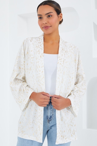 Bigdart Kadın Ekru Varaklı Örme Kimono 5925 001