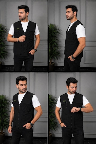 Modmen Erkek Avcı Yeleği Erkek Outdoor Yelek Erkek Yelek Siyah