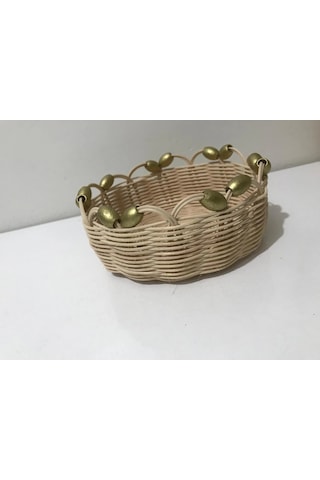 Boncuklu Rattan Küçük Sepet Çok Renkli