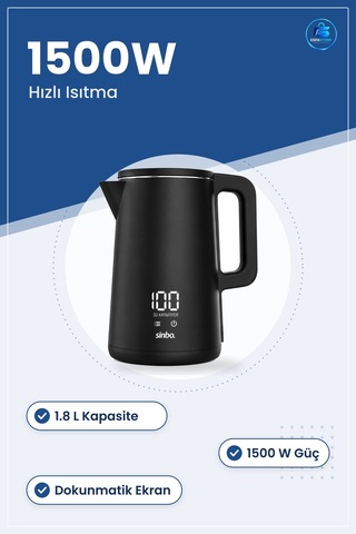 Su Isıtıcı 1.8l 1500w Dijital Kablosuz Dokunmatik Ekranlı Kettle