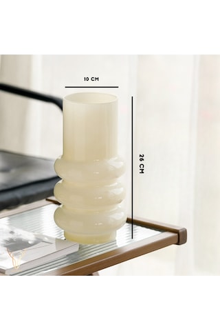 Orbına Krem Boğumlu Cam Vazo - 26 Cm Krem