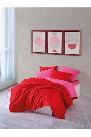 Cozy Home Popping Colors Çift Kişilik Lastikli Çarşaflı Nevresim Takımı Sage Kırmızı-fuşya Kırmızı