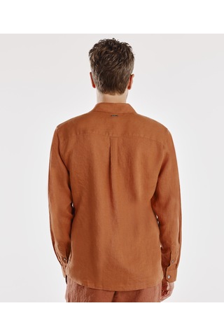 Yargıcı Regular Fit Keten Gömlek 25yegm6001x 057 Kahverengi