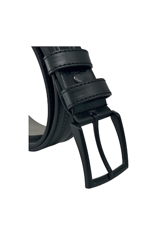 Süzer Deri 4 Cm. Spor Model Suni Deri Kenarları Dikişli Erkek Kemer Siyah Siyah