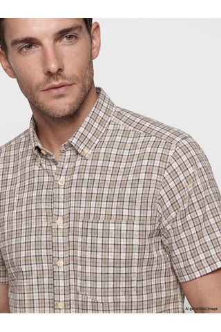 Lcwaıkıkı Classic Bej Regular Fit Ekose Poplin Erkek Gömlek