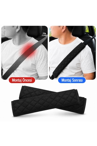 Microcase Kapitone Desen Emniyet Kemeri Ve Askılık Omuzluk Kılıfı Yumuşak Elyaf Dolgu Malzeme Cırtlı Tasarım Siyah 2 Adet 70 Cm Al5670