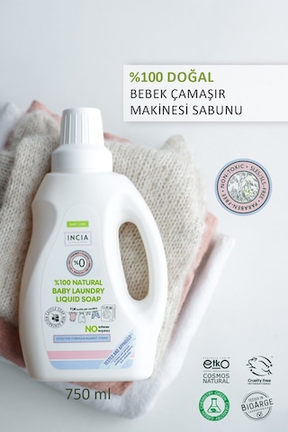 INCIA %100 Doğal Bebek Çamaşır Sabunu (Bitkisel Deterjan) Yumuşatıcılı Lavanta 750 ml X2 Adet