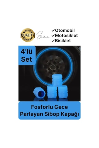 Özel Üretim Mavi Fosforlu Sibop Kapağı 4 Set Tüm Araçlarla Uyumlu Gece Parlayan Sibob Jant Tekerlek