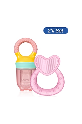 Wee Baby Meyve Süzgeci Ve Kalpli Diş Kaşıyıcı Bebek Diş Çıkarma Seti-kız Çok Renkli