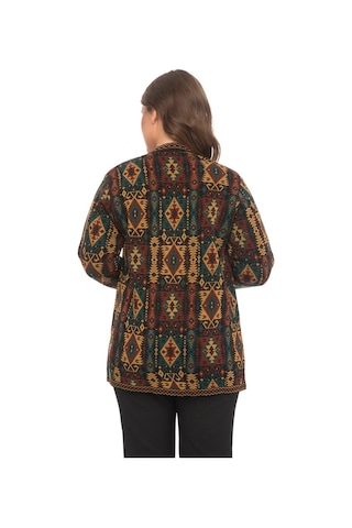 Uludağ Triko Kadın Etnik Desenli Cepli Kilim Hırka Çok Renkli