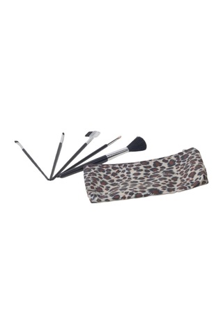 Touch Of Beauty Makyaj Fırça Seti 5li Make-up Brush Seti Çanta Boy & Leopar Desenli Çanta