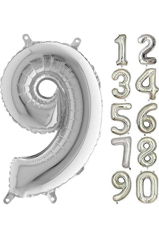 9 Yaş Rakam Folyo Balon Gümüş Silver 100 CM Doğum Günü. Yaşgünü.