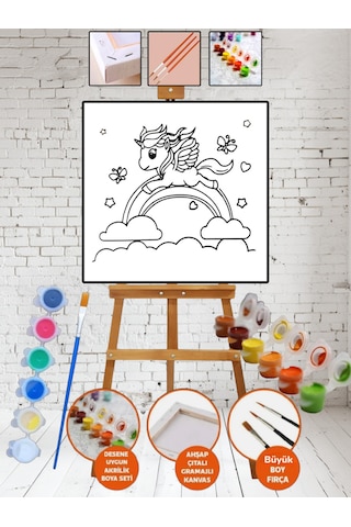 Unicorn Tablo Boyama 25x35 Tuval Boya Seti Çocuk Hobi